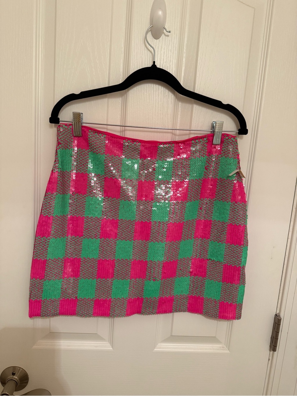 Trina Turk Pink and Green Sequin Checker Mini Skirt - Picture 2 of 4